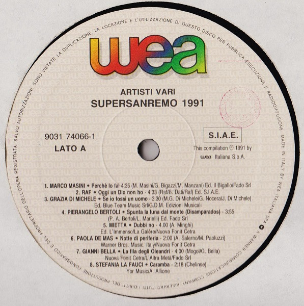 Various - Supersanremo 1991 | WEA (9031 74066-1) - 3 Various - Supersanremo 1991 | WEA (9031 74066-1) - 3
