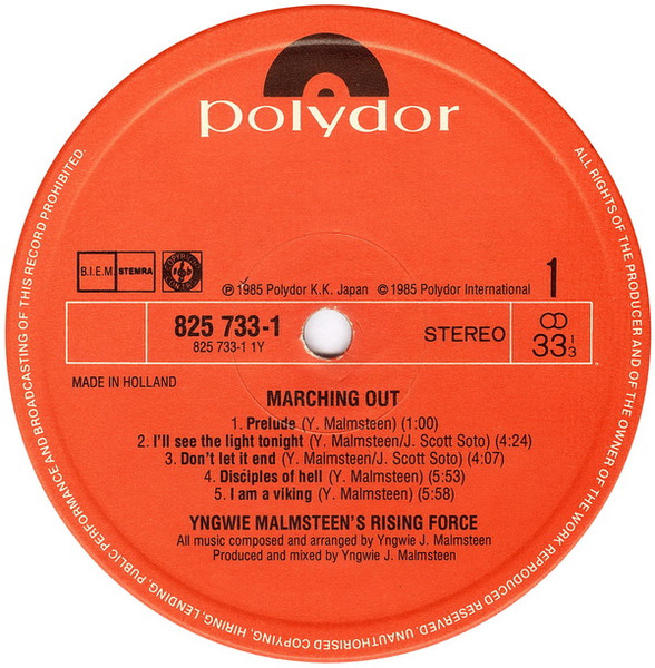 Yngwie J. Malmsteen's Rising Force - Marching Out | Polydor (825 733-1) - 3 Yngwie J. Malmsteen's Rising Force - Marching Out | Polydor (825 733-1) - 3
