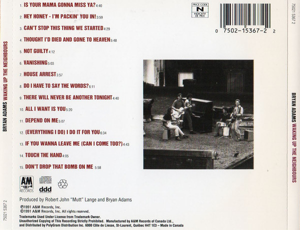 Bryan Adams - Waking Up The Neighbours | A&M Records (75021 5367 2) - 2