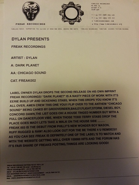 Dylan - Dark Planet / Chicago Sound | Freak Recordings (FREAK002)