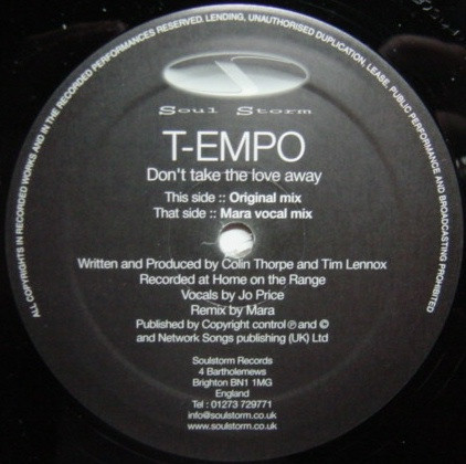 T-Empo - Don't Take The Love Away | Soulstorm Records (SOULS 001) - main