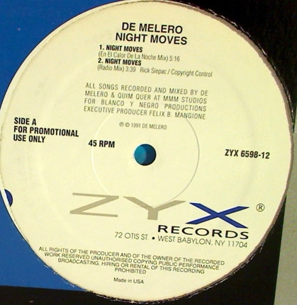 De Melero - Night Moves | ZYX Records (ZYX 6598-12)