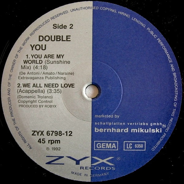 Double You - We All Need Love | ZYX Music (ZYX 6798-12) - 4