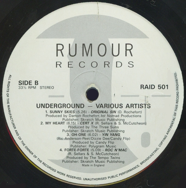 Various - Underground | Rumour Records (RAID 501) - 4 Various - Underground | Rumour Records (RAID 501) - 4