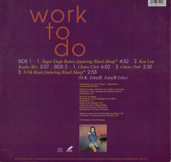Vanessa Williams Featuring Black Sheep - Work To Do | Mercury (863 541-1) - 2