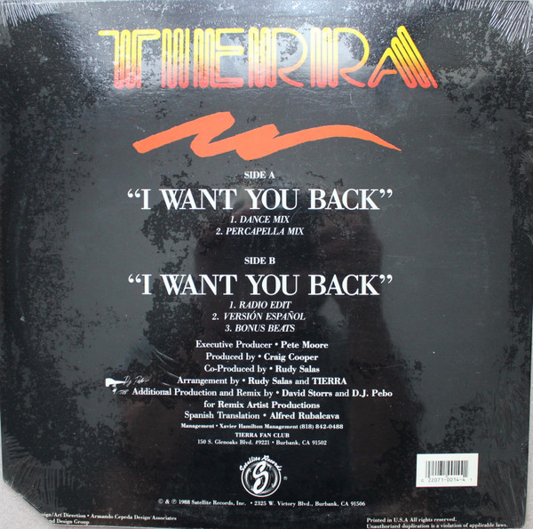 Tierra - I Want You Back | Satellite Records (S-0014) - 2 Tierra - I Want You Back | Satellite Records (S-0014) - 2