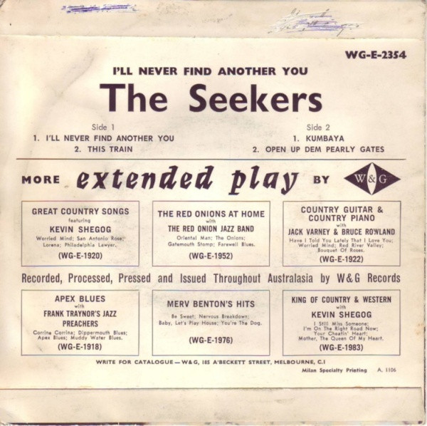 The Seekers - I'll Never Find Another You | W & G (WG-E-2354) - 2 The Seekers - I'll Never Find Another You | W & G (WG-E-2354) - 2