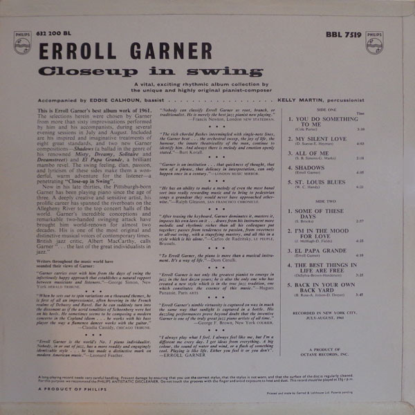Erroll Garner - Closeup In Swing | Philips (BBL 7519) - 2 Erroll Garner - Closeup In Swing | Philips (BBL 7519) - 2