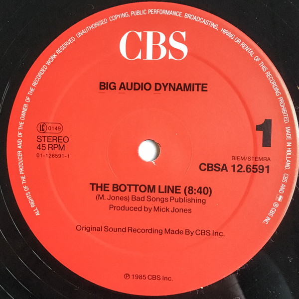 Big Audio Dynamite - The Bottom Line | CBS (CBSA 12.6591) - 3
