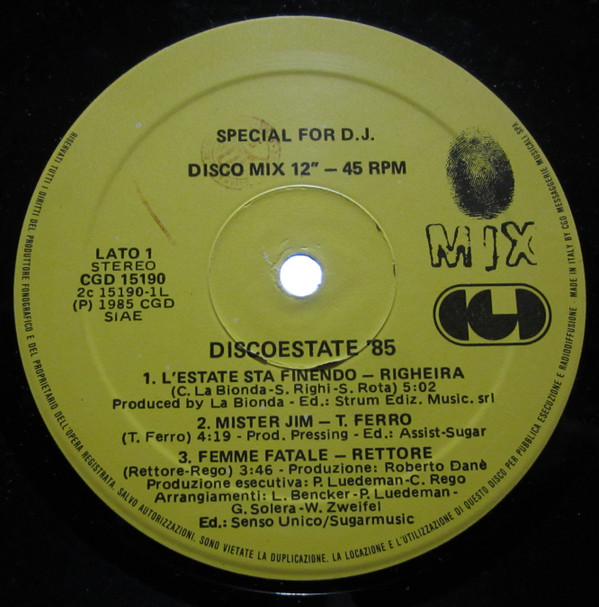 Various - Discoestate '85 | CGD (CGD 15190) - main