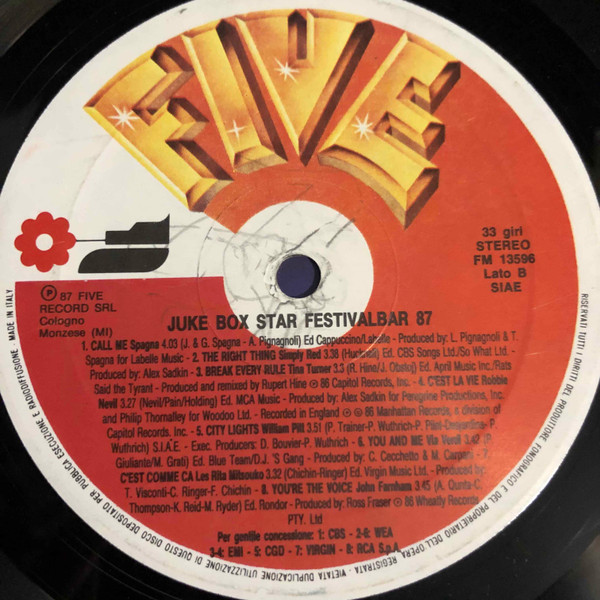Various - Juke Box Star - Festivalbar '87 | Five (FM 13596) - 3