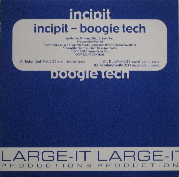 Incipit - Boogie Tech | Large-IT Productions (LGT 8017) - main Incipit - Boogie Tech | Large-IT Productions (LGT 8017) - main