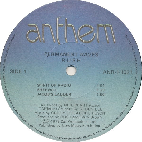 Rush - Permanent Waves | Anthem (ANR-1-1021) - 3