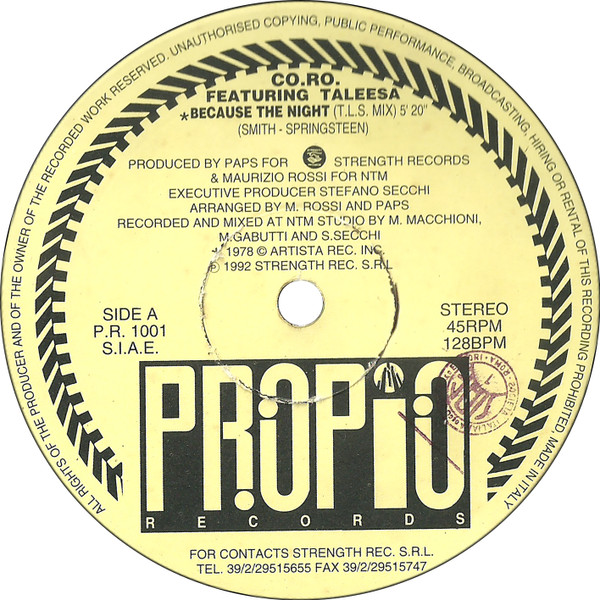 Co.Ro. Featuring Taleesa - Because The Night | Propio Records (P.R. 1001)