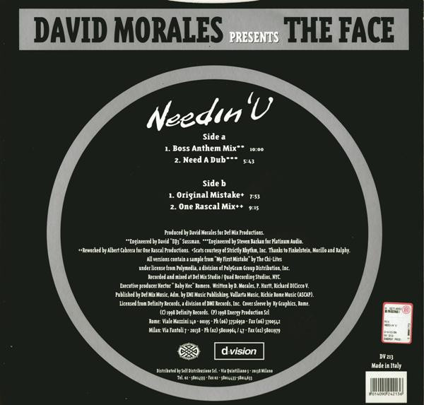 David Morales Presents The Face - Needin' U | D:vision Records (DV 213) - 2 David Morales Presents The Face - Needin' U | D:vision Records (DV 213) - 2