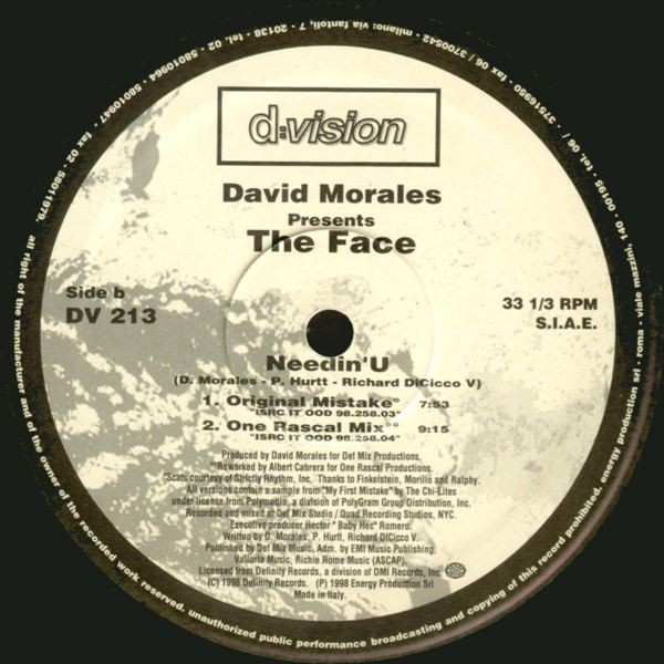 David Morales Presents The Face - Needin' U | D:vision Records (DV 213) - 4 David Morales Presents The Face - Needin' U | D:vision Records (DV 213) - 4