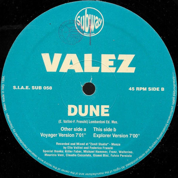 Valez - Dune | Subway Records (SUB 058)