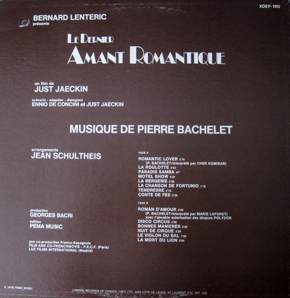 Pierre Bachelet - Le Dernier Amant Romantique (Bande Sonore Originale) | Deram (XDEF-160) - 2 Pierre Bachelet - Le Dernier Amant Romantique (Bande Sonore Originale) | Deram (XDEF-160) - 2