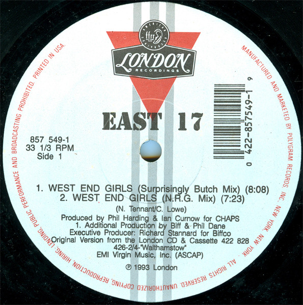East 17 - West End Girls | London Records (857 549-1) - main
