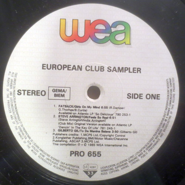 Various - European Club Sampler | WEA (PRO 655)