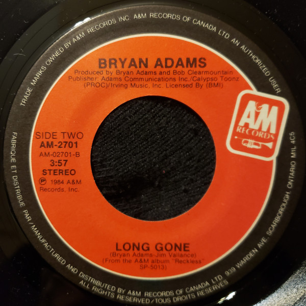 Bryan Adams - Somebody (7") [Vinyl] | A&M Records (AM-2701) - 3