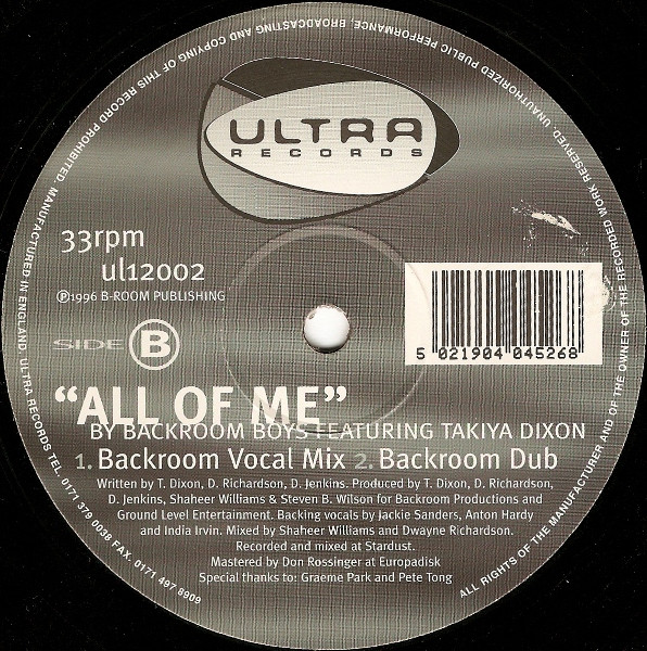 Backroom Boys Featuring Takiya Dixon - All Of Me | Ultra Records (ul12002) - 2 Backroom Boys Featuring Takiya Dixon - All Of Me | Ultra Records (ul12002) - 2