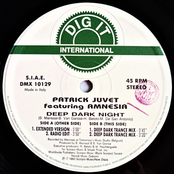 Patrick Juvet Featuring Amnesia - Deep Dark Night | Dig It International (DMX 10129) - 3