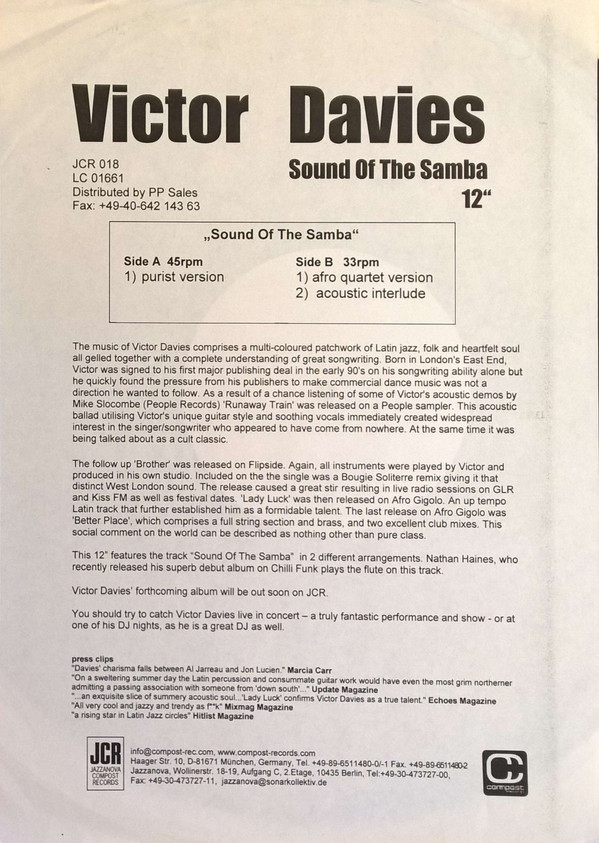 Victor Davies - Sound Of The Samba | Jazzanova Compost Records (JCR) (JCR 018)