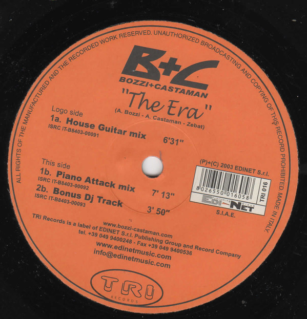 Bozzi + Castaman - The Era | Tri Records (TRI 016) - main Bozzi + Castaman - The Era | Tri Records (TRI 016) - main