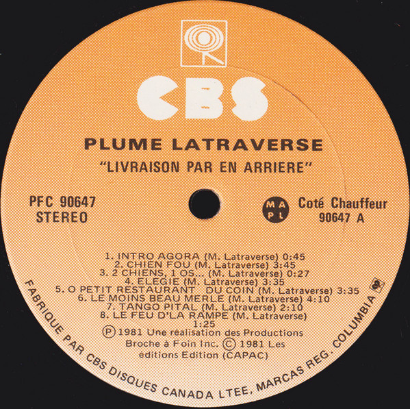 Plume Latraverse And The Plumettes - Livraison... Par En Arrière | CBS (PFC 90647) - 3