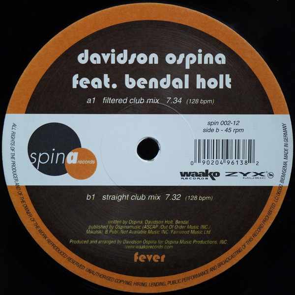 Davidson Ospina Feat. Bendal Holt - Fever | Spina Records (spin 002-12) - 2 Davidson Ospina Feat. Bendal Holt - Fever | Spina Records (spin 002-12) - 2