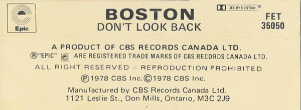 Boston - Don't Look Back | Epic (FET 35050) - 2