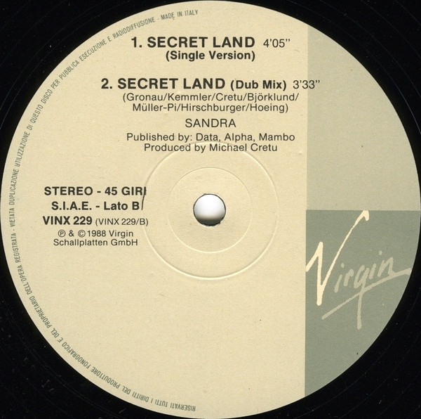 Sandra - Secret Land (Extended Version) | Virgin (VINX 229) - 3