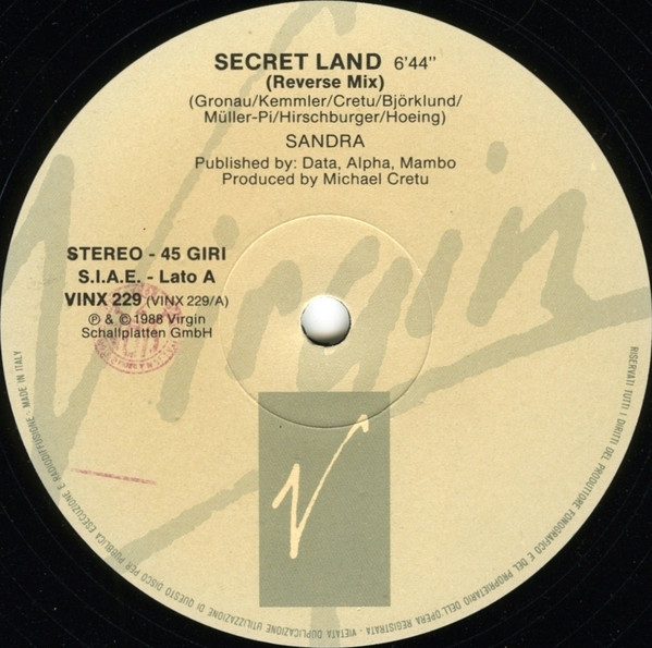 Sandra - Secret Land (Extended Version) | Virgin (VINX 229) - 2