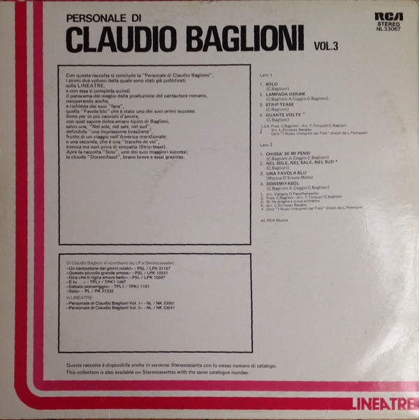 Claudio Baglioni - Personale Di Claudio Baglioni Vol. 3 | RCA (NL 33067) - 2