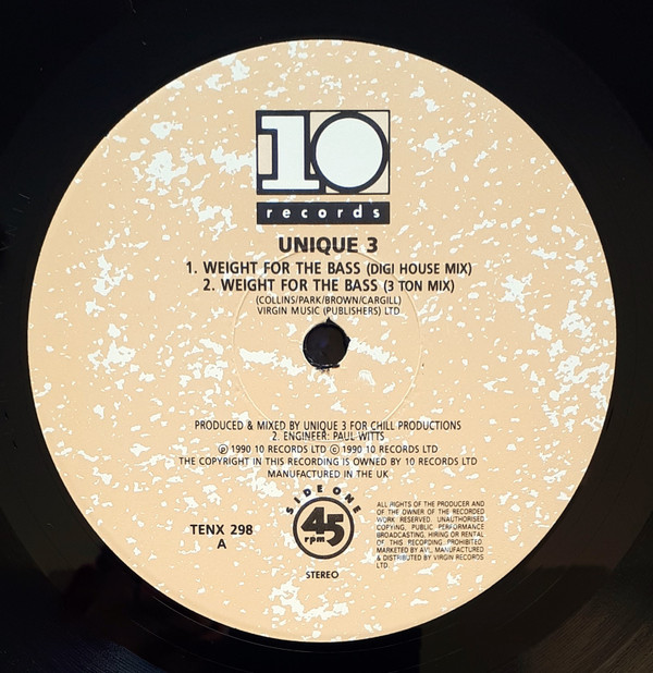 Unique 3 - Weight For The Bass / Musical Melody | 10 Records (TENX 298) - 3