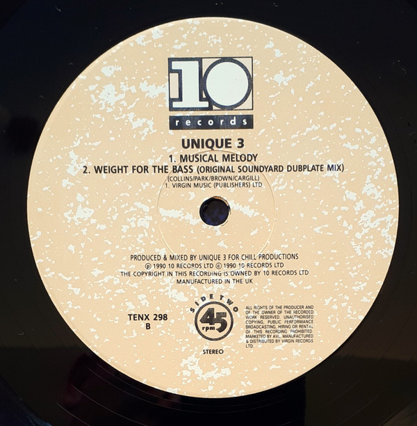 Unique 3 - Weight For The Bass / Musical Melody | 10 Records (TENX 298) - 4