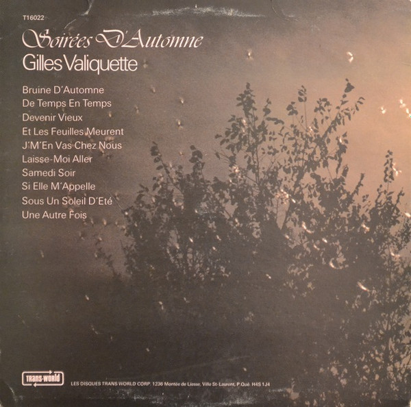 Gilles Valiquette - Soirées D'Automne | Trans-World (T16022) - 2 Gilles Valiquette - Soirées D'Automne | Trans-World (T16022) - 2