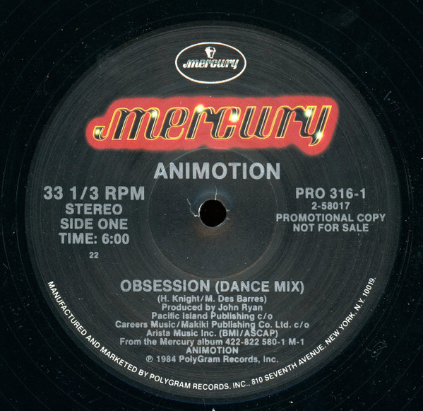 Animotion - Obsession (Dance Mix) | Mercury (PRO 316-1)