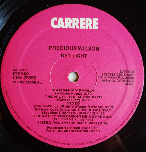 Precious Wilson - Red Light | Carrere (CRE 25058) - 4