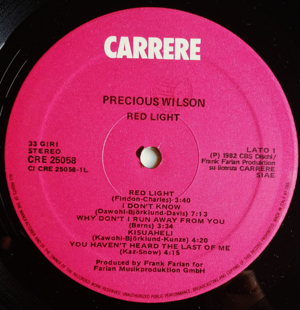 Precious Wilson - Red Light | Carrere (CRE 25058) - 3
