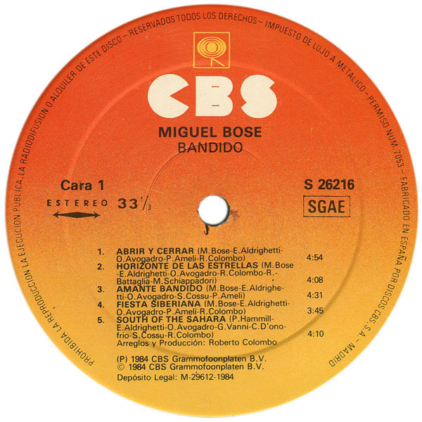 Miguel Bosé - Bandido | CBS (S 26216) - 3 Miguel Bosé - Bandido | CBS (S 26216) - 3
