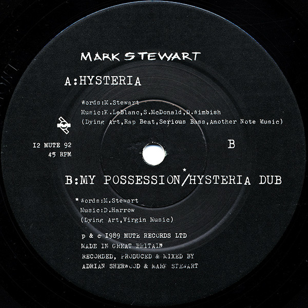 Mark Stewart - Hysteria | Mute (12 MUTE 92) - 4