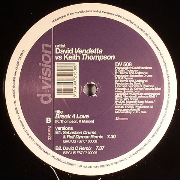 David Vendetta vs. Keith Thompson - Break 4 Love | D:vision Records (DV 508) - 2