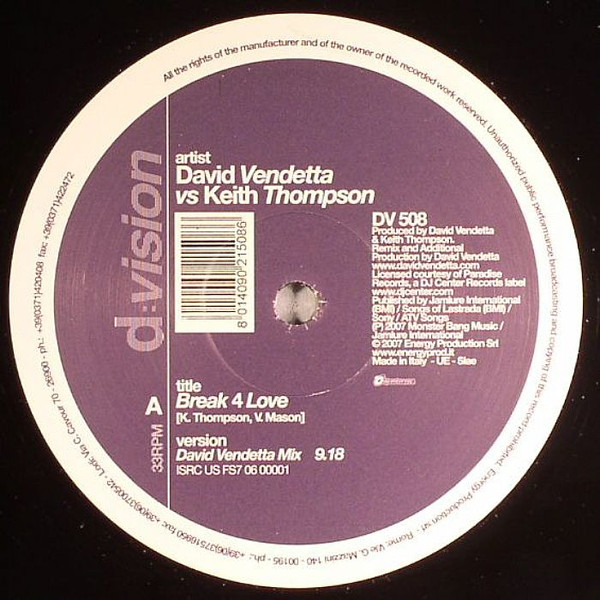 David Vendetta vs. Keith Thompson - Break 4 Love | D:vision Records (DV 508) - main