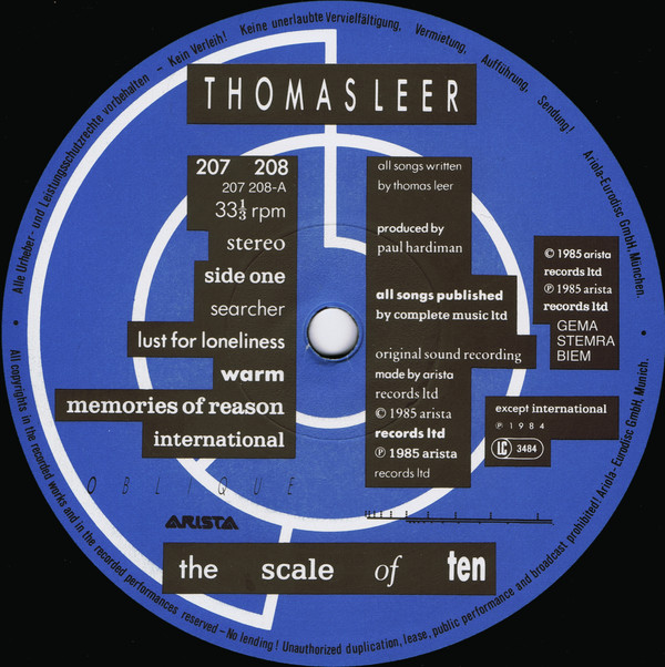 Thomas Leer - The Scale Of Ten | Arista (207 208) - 3 Thomas Leer - The Scale Of Ten | Arista (207 208) - 3
