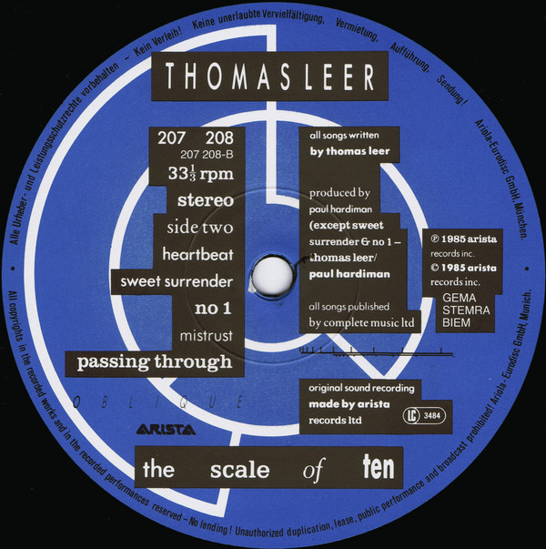 Thomas Leer - The Scale Of Ten | Arista (207 208) - 4 Thomas Leer - The Scale Of Ten | Arista (207 208) - 4