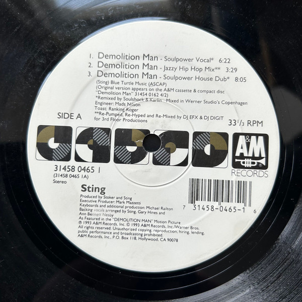 Sting - Demolition Man (The Underground Mixes) | A&M Records (31458 0465 1) - main