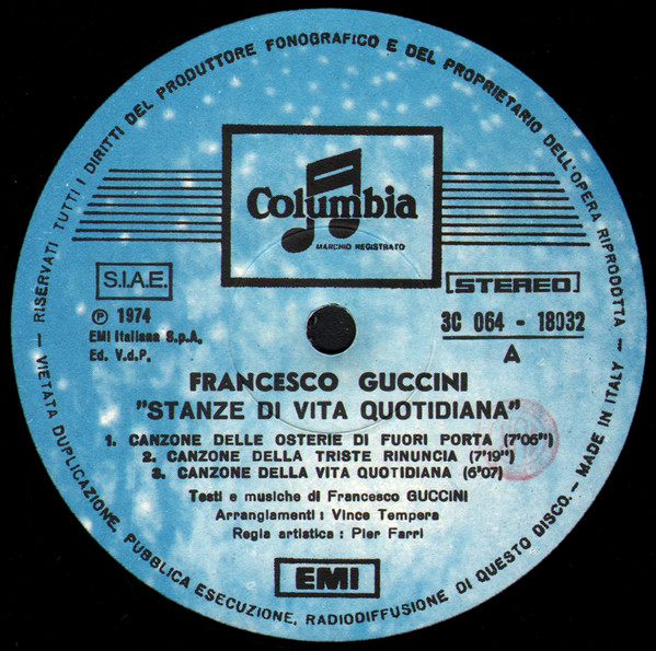 Francesco Guccini - Stanze Di Vita Quotidiana | Columbia (3C 064-18032) - 3 Francesco Guccini - Stanze Di Vita Quotidiana | Columbia (3C 064-18032) - 3