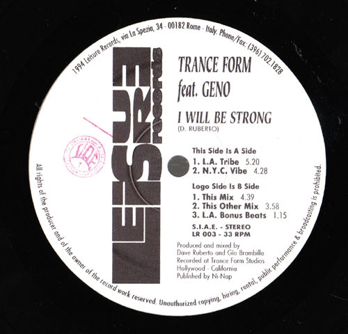 Trance Form - I Will Be Strong | Leisure Records (LR 003)